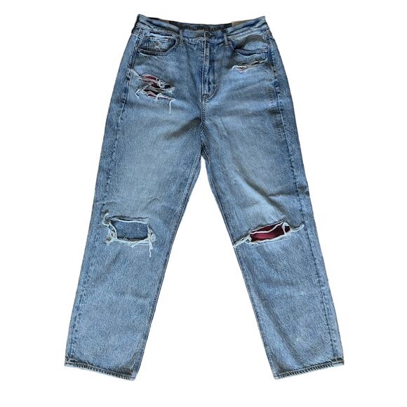 American Eagle Jeans Highest Rise 90’s Boyfriend Patchwork Destroyed Denim 14 - Picture 1 of 15